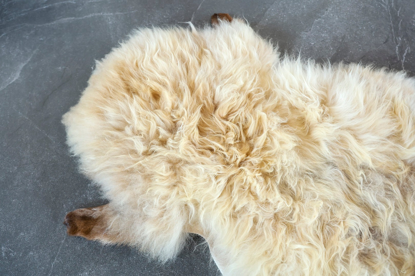 Bio-Schaffell, beige mit braunen Details